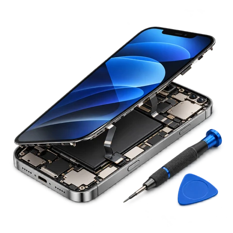 Geöffnetes Smartphone mit Reparaturwerkzeug